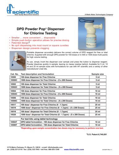 DPD Chlorine Reagent Powder Pop Dispenser