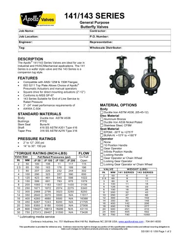 141/143 SERIES General Purpose Butterfly Valves