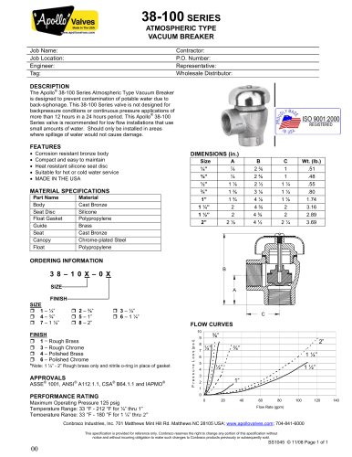 38-100 SERIES ATMOSPHERIC TYPE VACUUM BREAKER