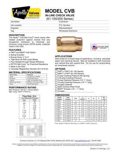 IN-LINE CHECK VALVE (61-100/200 Series)