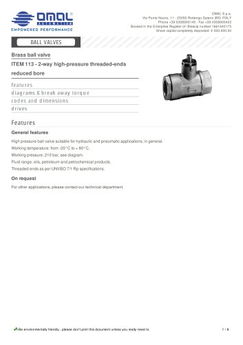 ITEM 113 - 2-way high-pressure threaded-ends reduced bore