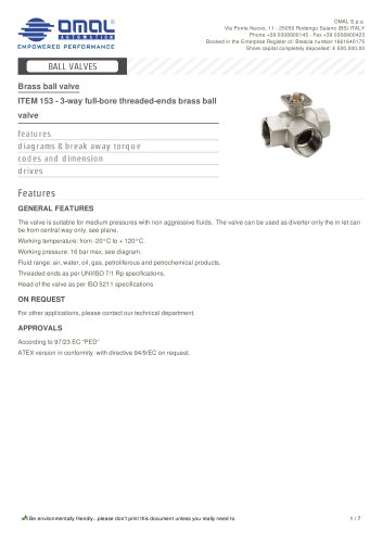 ITEM 153 - 3-way full-bore threaded-ends brass ball valve