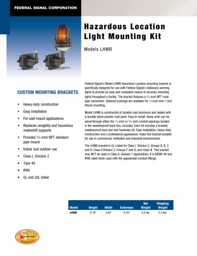 LHWB Hazardous Location Light Mounting Kit