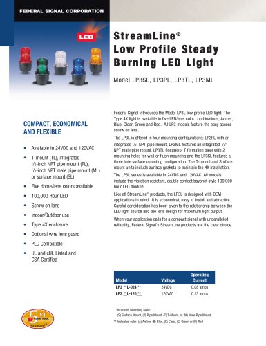 LP3PL StreamLine® Low profile, Steady Burning LED Light