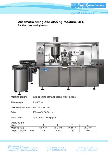 Automatic filling and closing machine DFB for tins, jars and glasses